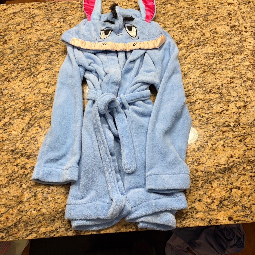 Disney Eeyore Plush Fleece Hooded Robe Blue Winnie The Pooh Character L